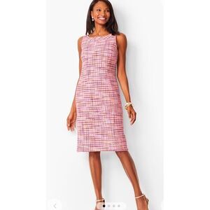Talbots Pink Multicolor Tweed Midi Sheath Dress